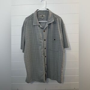 Island Shores Gray Plaid Men's Shirt Lightweight XL Tropical Cotton Blend Resort